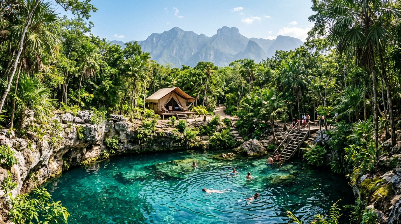 Campamentos y Balnearios: Dupla perfecta para el verano.  Combina la aventura al aire libre con la diversión acuática en los mejores parajes de México